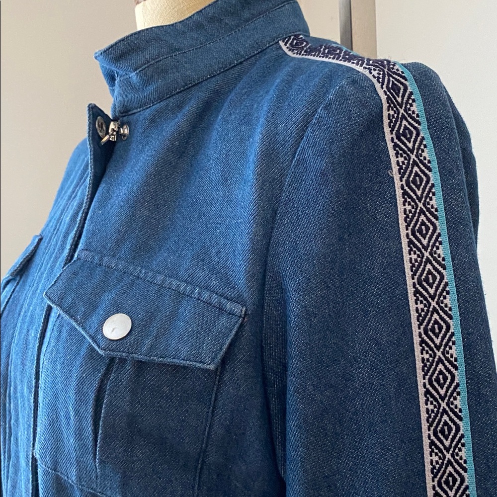 Blue Denim Women's Jacket ribbon trimmed sleeves